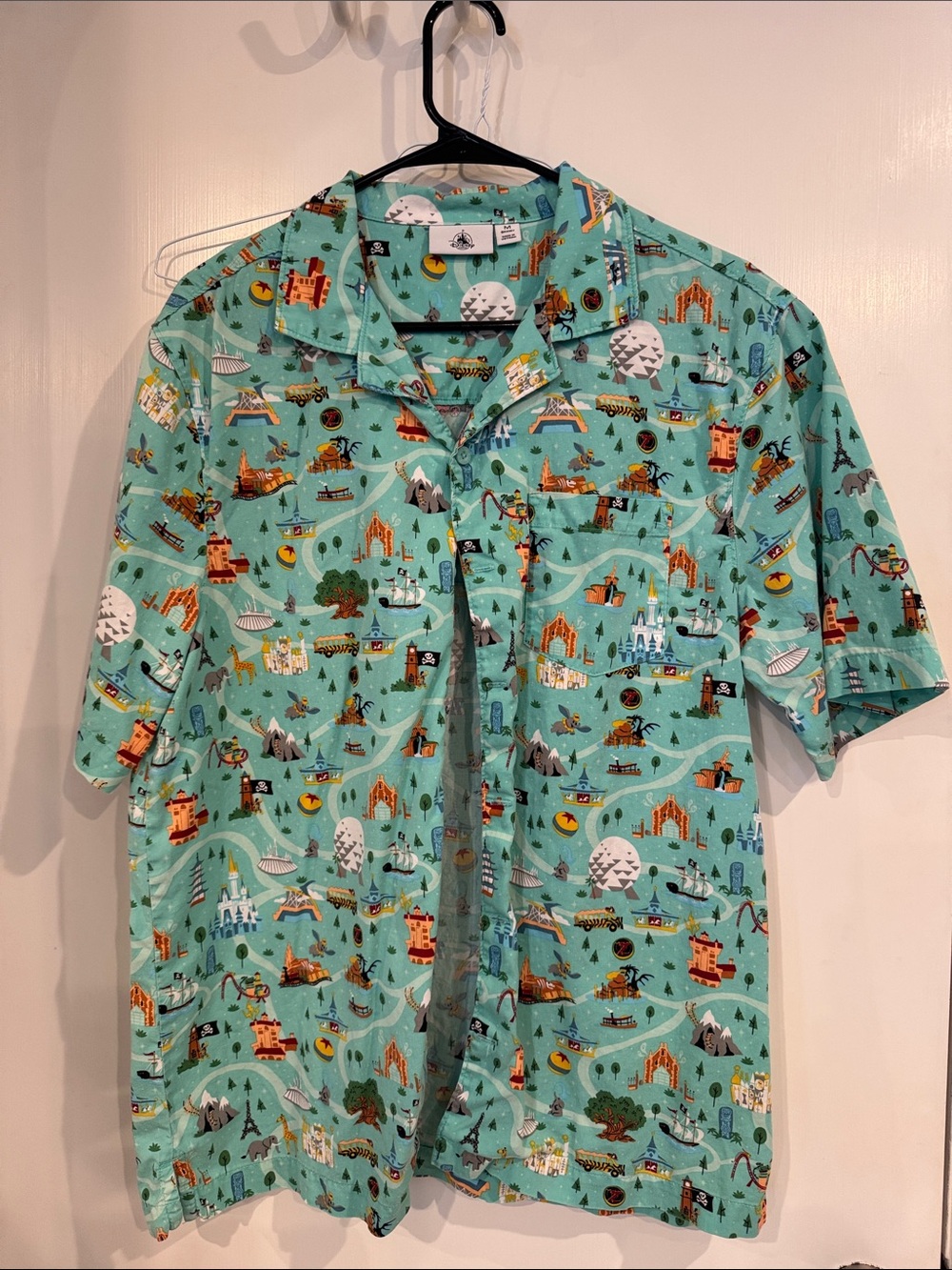 Disney Men's Teal Travel-Print Short-Sleeve Shirt